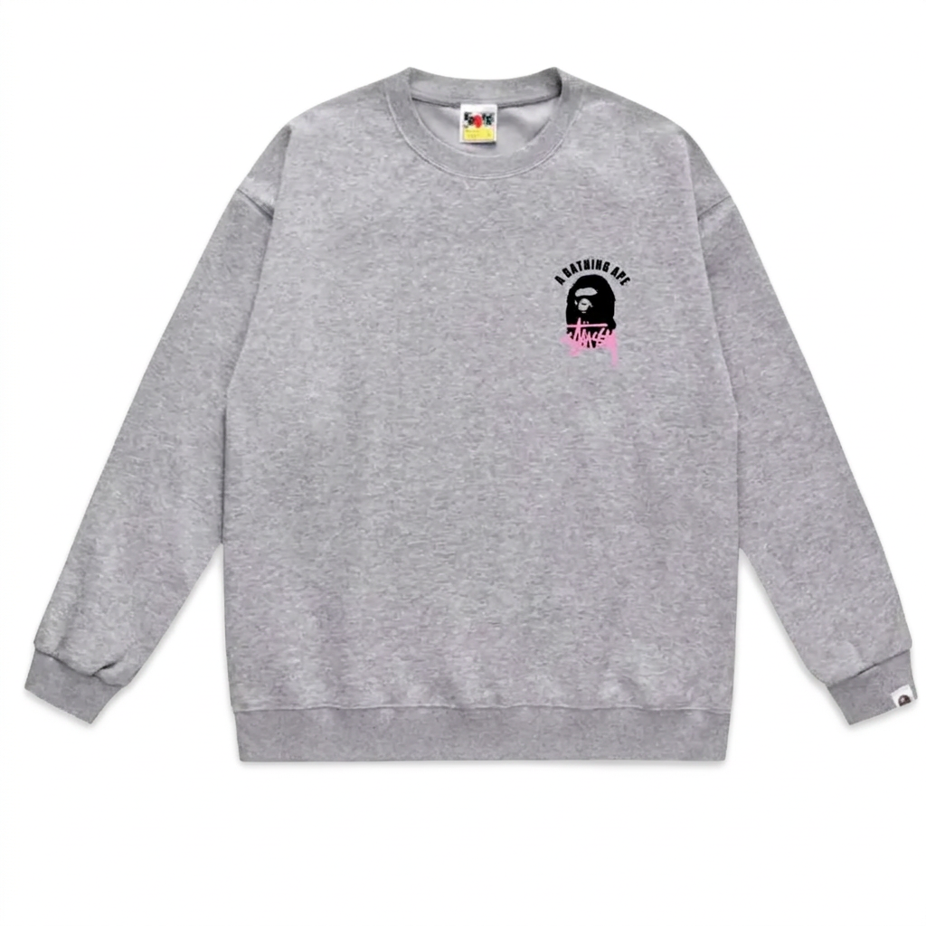 A Bathing Ape x Stussy collaboration crewneck sweatshirt